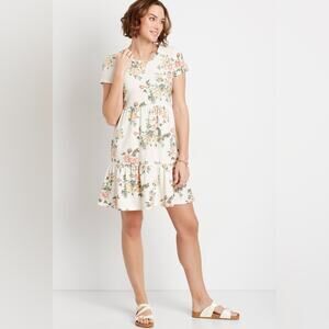 Maurice’s 24/7 White Floral Tiered Babydoll Mini Dress Size Small
